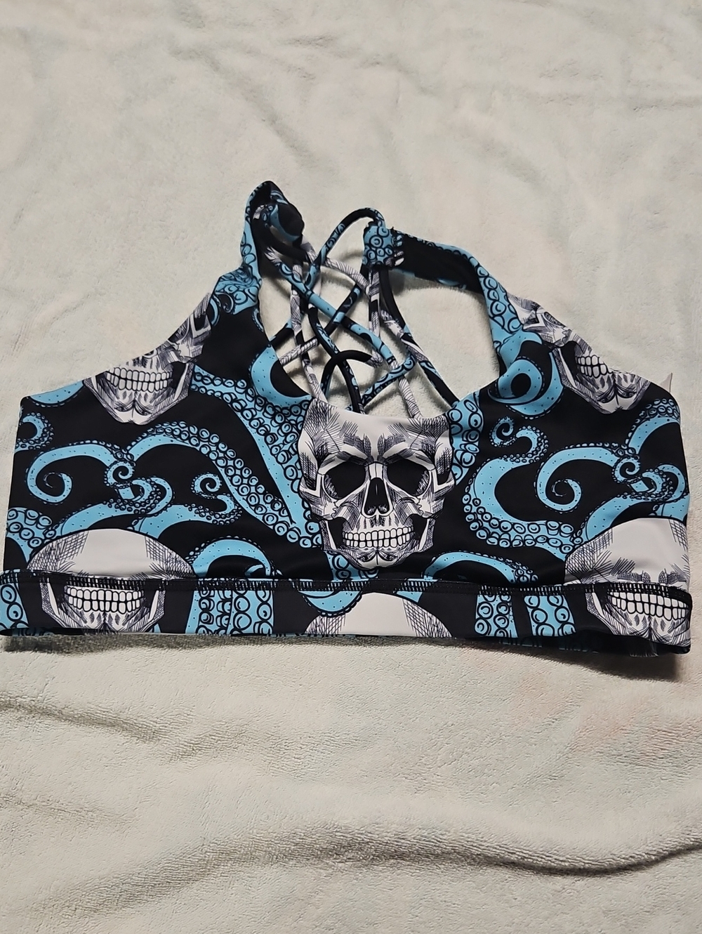 Constantly Varied Gear Black & Light Blue Skull Print Strappy Sports Bra